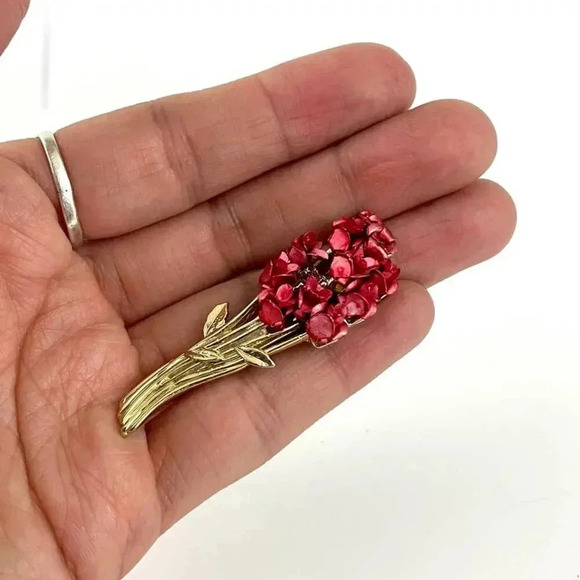 VTG Red Rose Bouquet Avon DM 97 Signed Metal Gold Tone Brooch Pin - Picture 2 of 8